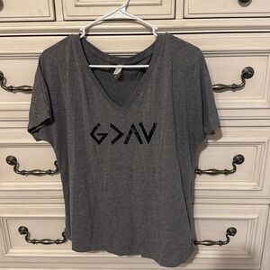 Women’s medium Gray God is Greater than the Highs and Lows v-neck t shirt